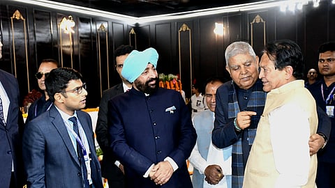 Vice President Dhankar and former MP Dr. Pal at the Golden Jubilee ceremony at Kumaon University in Nainital.