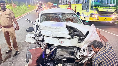 A cab driver who drove on the wrong side of the road under the influence of alcohol resulted in the death of a 23-year-old pregnant woman and her father on the Ambattur-Tambaram Chennai bypass on Monday night.
