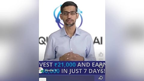 Screenshot of a deepfake video featuring Google CEO Sundar Pichai
