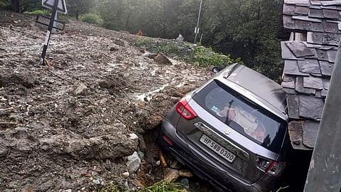 A damaged vehicle after being swept away in flash floods due to cloudbursts, in Kullu district, Himachal Pradesh, Wednesday, June 25, 2025.
