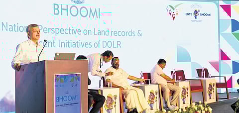 Revenue Minister K Rajan at the Bhoomi national conclave held in Thiruvananthapuram on Thursday