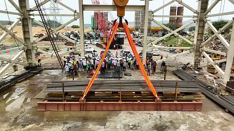 APGENCO director Sujay Kumar inaugurates a 150-ton crane at Polavaram.