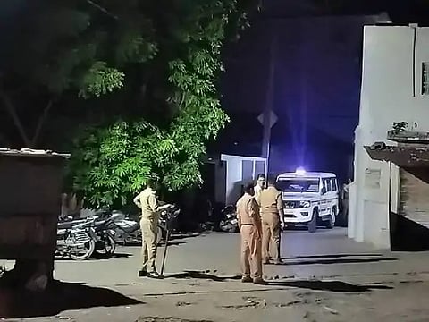 Police team in front of Salauddin alias Lala's residence.