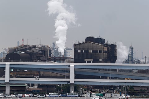 Smoke billows from an oil refinery in Kawasaki, southwest of Tokyo