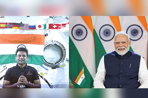 PM Narendra modi
interactIing with Group Captain Shubhanshu Shukla, who is aboard the International Space Station.