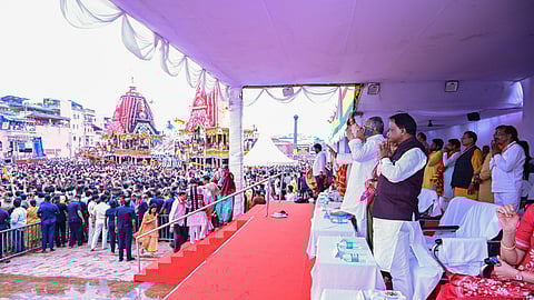 CM Mohan Majhi attends annual Ratha Yatra of lord Trinity in Puri on Friday.