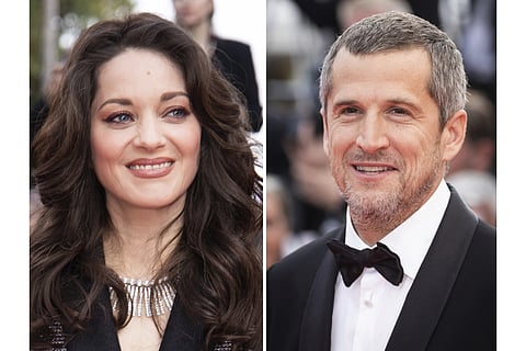 Marion Cotillard appears at the premiere of the film 'Firebrand' at the 76th international film festival, Cannes, southern France on May 21, 2023., left, and Guillaume Canet appears at the awards ceremony of the 75th international film festival, Cannes, southern France, on May 28, 2022.