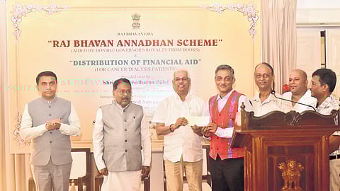 Kerala Governor Rajendra Arlekar with Goa counterpart P S Sreedharan Pillai at the launch of Raj Bhavan’s Annadhan free meal project in Goa on Sunday.