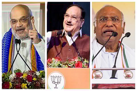 Amit Shah, JP Nadda and Mallikarjun Kharge