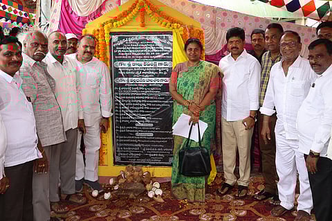 Excise Minister Kollu Ravindra lays the foundation for the construction of a sewage canal in Machilipatnam.