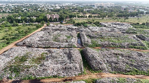 An aerial view of Vellaore dumpyard in Coimbatore.