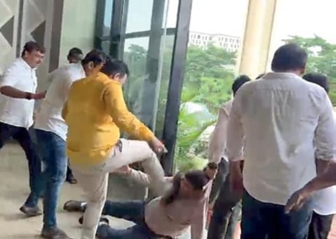 A screen grab of the assault on BMC additional commissioner Ratnakar
Sahoo on the office premises on Monday
