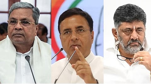 Karnataka CM Siddaramaiah, Randeep Singh Surjewala and Deputy Chief Minister DK Shivakumar