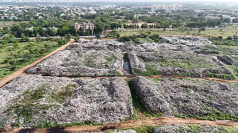 An aerial view of Vellaore dumpyard in Coimbatore.