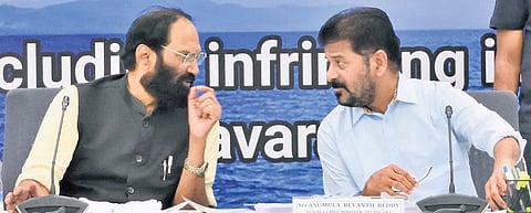 Irrigation Minister N Uttam Kumar Reddy and Chief Minister A Revanth Reddy during a presentation on Banakacherla project on Tuesday