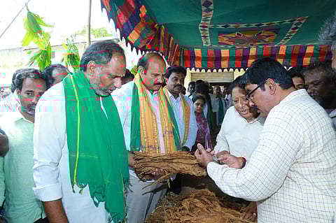 Ministers K Parthasarathy, and Gottipati Ravikumar inaugurated tobacco procurement center in J Pangaluru in Bapatla.