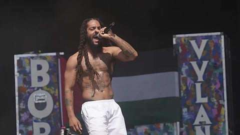 Bob Vylan perform on the West Holts Stage, during the Glastonbury Festival at Worthy Farm in Somerset. England, Saturday, June 28, 2025.