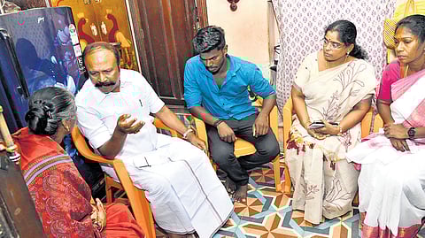 Minister K R Periakaruppan, MLA A Tamilarasi and Collector K Porkodi visited Ajithkumar’s mother and brother, when the CM spoke to them over phone.