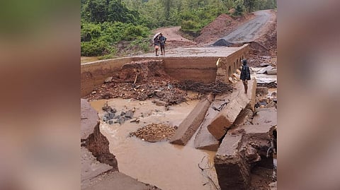 A bridge damaged due to rains in Kirsal village under Boipariguda block.