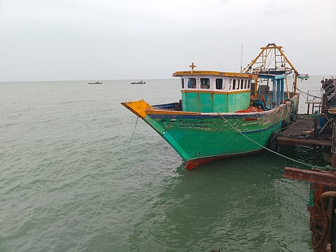 Seven fishers from Rameswaram were held and their boat was seized late on Monday.
