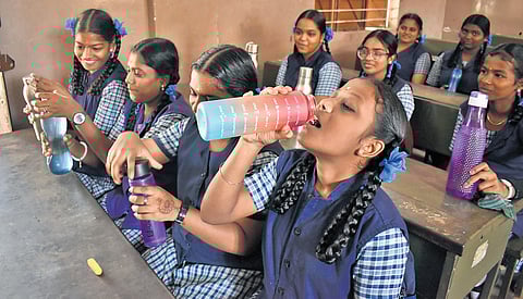 The water bell system to promote hydration of students was launched in government and aided schools in the state recently