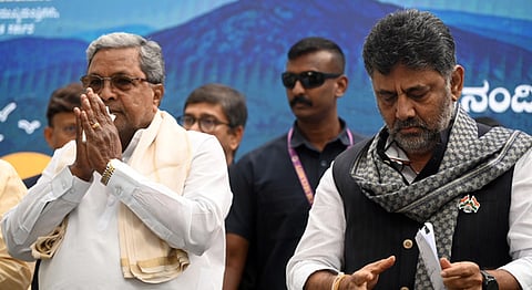 Chief Minister Siddaramaiah (L) and DCM DK Shivakumar