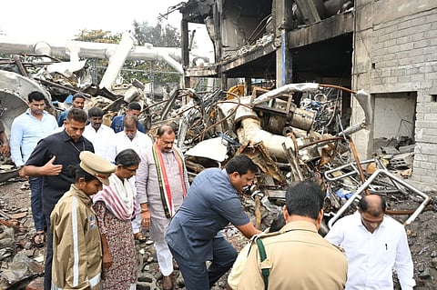 Health Minister Damodara Raja Narasimha along with TPCC and MLC Mahesh Kumar and AICC Telangana incharge Meenakshi Natarajan inspected the Pashamylaram Sigachi Chemical factory on Wednesday