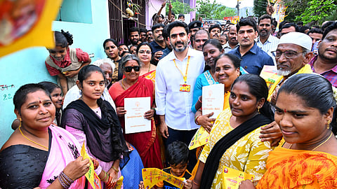 Minister for IT Nara Lokesh participated in "First Step Towards Good Governance: TDP at Every Door" program in Mangalagiri constituency on Wednesday.