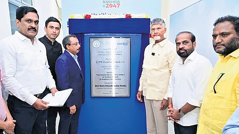 Chief Minister N Chandrababu Naidu inaugurates Tata Digital Nerve Centre (DiNC) in Kuppam Assembly constituency on Thursday.