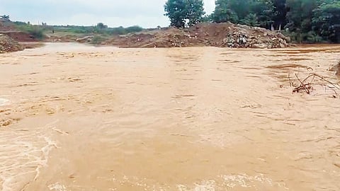 The low-lying bridge near Dhodra village washed away due to heavy rains.