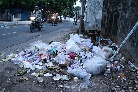 Uncollected waste spills choke on the Saradambal Nagar main road, Puducherry on Thursday, turning into a breeding ground for diseases as civic neglect continues. Commuters pass by daily, with no immediate solution in sight.