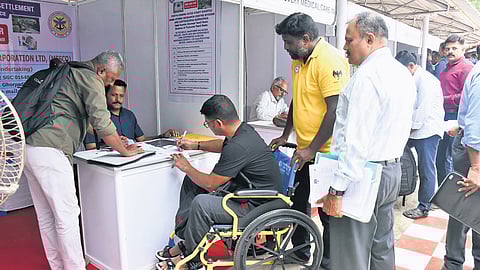 Ex-servicemen and armymen taking part in a job fair in Tambaram.