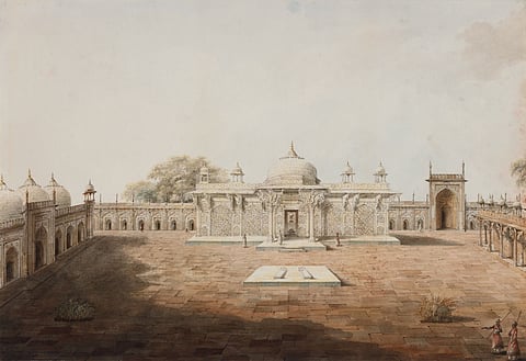 A view of the Dargah of Sheikh Salim Chishti painted by artist, Sita Ram