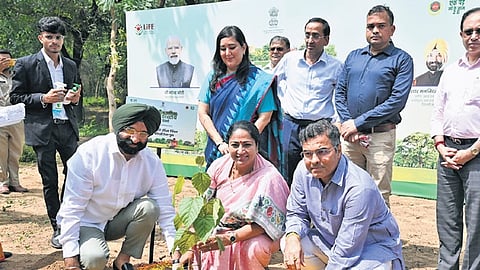 Delhi CM Rekha Gupta inaugurates the plantation campaign drive under ‘Van Mahotsav 2025’ at the PBG Ground in Delhi.