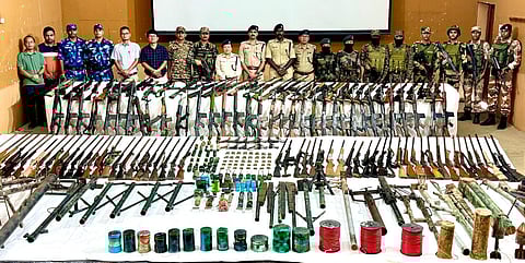 The weapons allegedly recovered included Insas rifles (21), AK series rifles (11), SLRs (26), snipers (2), carbines (3), .303 rifles (17) and pistols (9). Thirty IEDs, 12 grenades and nine Pompi shells were also seized.