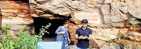 Curious visitors at one of the caves