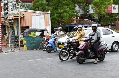 View of the head post office signal without basic road marking in Tiruchy on Thursday: