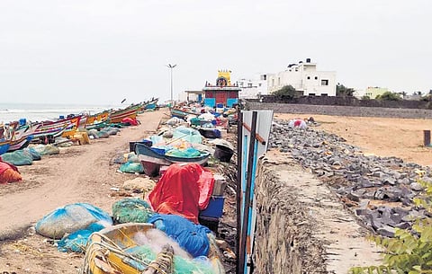 The illegal compound wall within CRZ-III in Chengalpattu district