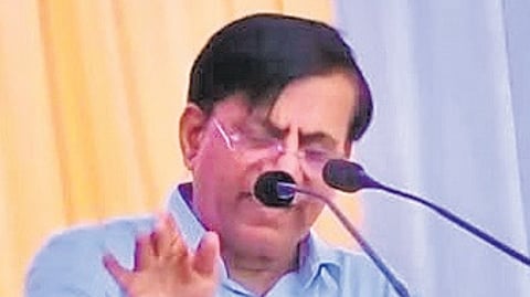 CM’s economic advisor and Yelburga MLA Basavaraj Rayareddy speaks at a function at Rayavaniki village in Koppal district on Sunday.