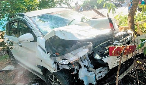 The car damaged in the collision