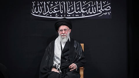 Supreme Leader Ayatollah Ali Khamenei attends a mourning ceremony commemorating the death anniversary of the Prophet Muhammad's grandson, Hussein, in Tehran, Iran, on Saturday, July 6, 2025