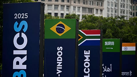 View of banners of the BRICS summit in the surroundings of the Modern Art Museum (MAM) where the BRICS summit 2025 will be held in Rio de Janeiro, Brazil on July 3, 2025.