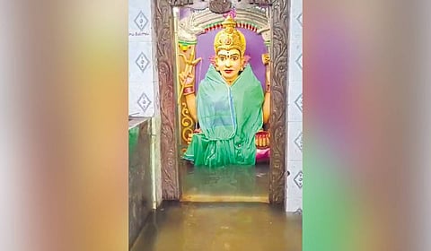 Godavari flood water flowing into the sanctum sanctorum of gandi pochamma temple in Devipatnam.