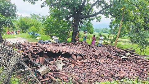The rubble of the collapsed house of Bhainsha at Sarsara village,
