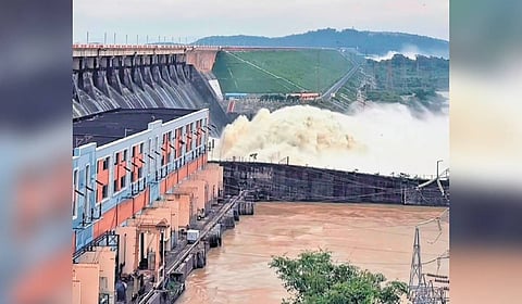 Floodwater being released from Hirakud dam on Sunday