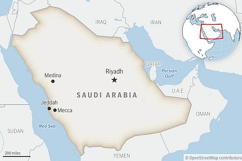 This is a locator map for Saudi Arabia with its capital, Riyadh.