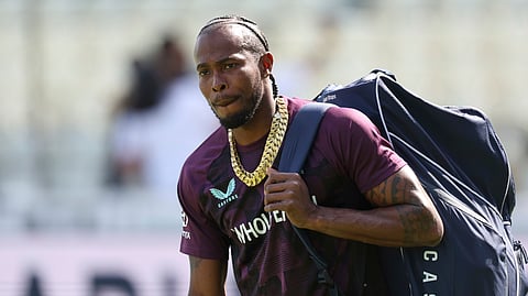 England's Jofra Archer walks onto the field before the start of play on day two of the second cricket test match between England and India at Edgbaston in Birmingham, England, Thursday, July 3, 2025.