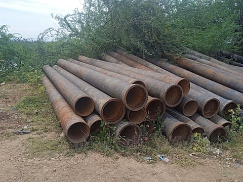 TWAD water pipes lying near Thirumangalam Taluk in Madurai district.