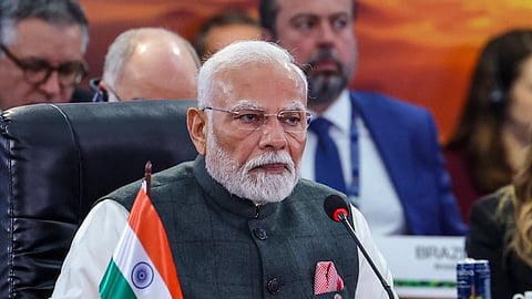 Prime Minister Narendra Modi addresses the session on 'Environment, COP30, and Global Health' at the BRICS Summit 2025 in Rio de Janeiro, Brazil, July 7, 2025.
