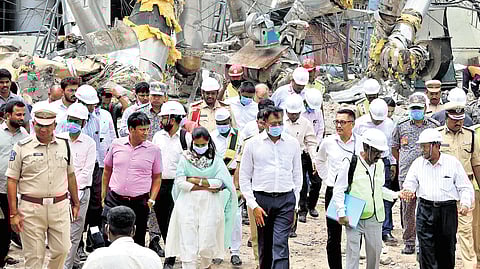 NDMA officials at Sigachi chemical industries at Pashamylaram in Sangareddy district on Tuesday